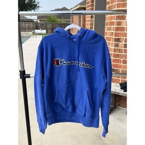Vintage Champion Hoodie Mens‎ M Reverse Weave Royal Blue Script Logo 90sY2K